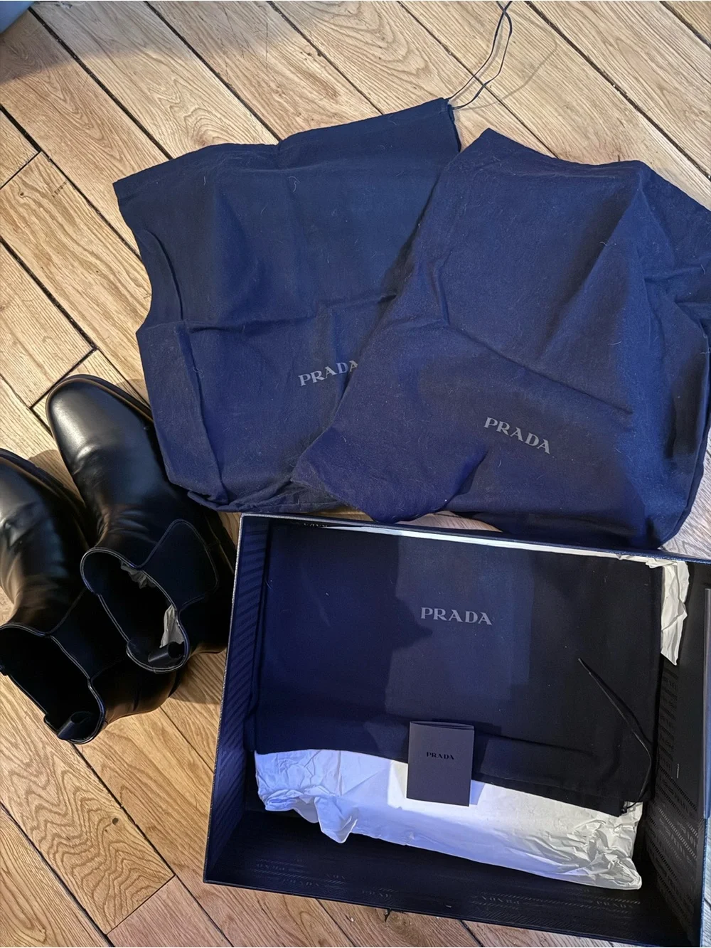 Prada Black Leather Chelsea Chukka Boots